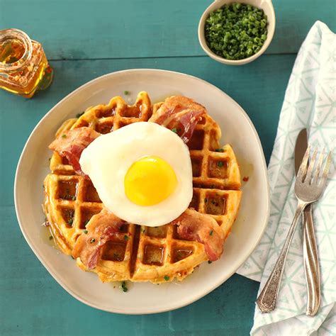 Cheddar Chive Waffles with Bacon and Fried Egg | Ready Set Eat