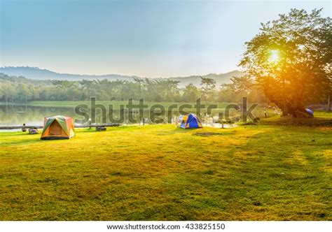 Camping Tent Near Lake Sunrise Stock Photo 433825150 | Shutterstock