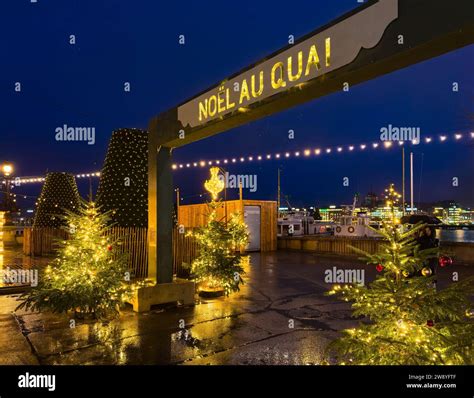 Geneva, Switzerland - December 1, 2023: Christmas market at the Quai du ...