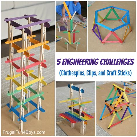 5 Engineering Challenges with Clothespins, Binder Clips, and Craft Sticks - Frugal Fun For Boys ...