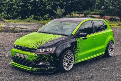 This Modified Volkswagen Polo With Black and Green Mosaic Wrap Looks ...