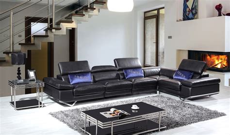 G 9848 Modern Black Leather Sectional Sofa w/ Audio System - Leather ...