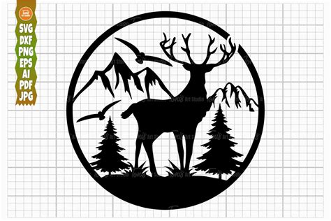 Wildlife Scene SVG, Deer Cut File, Mountain Svg By TonisArtStudio | TheHungryJPEG