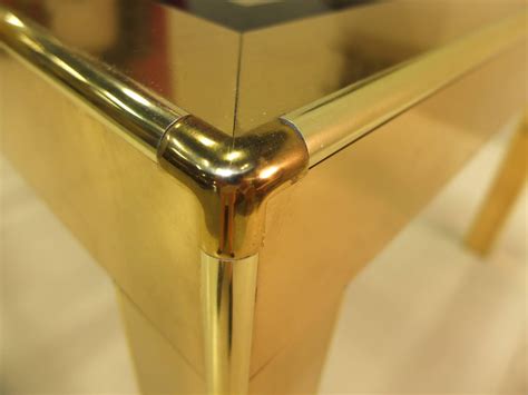 Mastercraft Brass and Smoked Beveled Glass Extendable Dining Table at 1stDibs