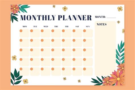 Free Vector | Hand drawn 2024 monthly planner template with flowers