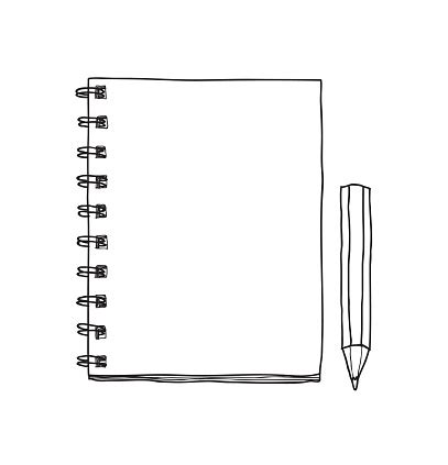 Notebook And Cute Pencil Hand Drawn Vector Line Art Illustration Stock ...