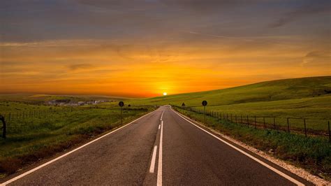 Road, bend, marking, sunset, sky | picture, photo, desktop wallpaper.