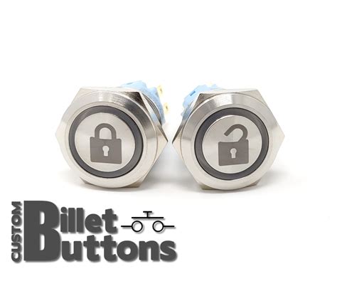 19mm DOOR LOCK UNLOCK SYMBOL Etched Buttons – Custom Billet Buttons