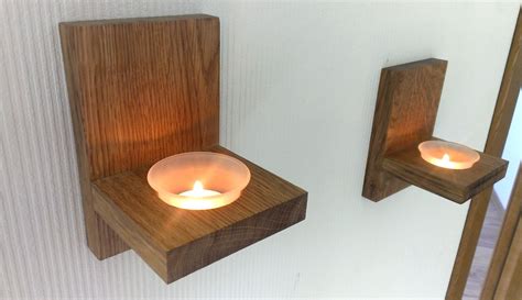 Modern Wall Mount Tea Light Candle Holder, Oak Candle Holder, Rustic Wood Candle Holders ...