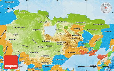 Physical Map of Sakha (Yakutia) Republic, political outside