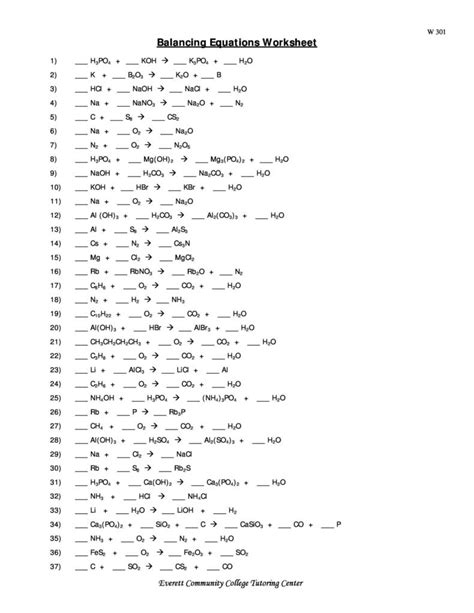 Balancing Equations Chem Worksheet 10 2 Answer Key