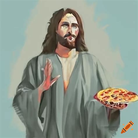 Depiction of jesus eating pizza on Craiyon