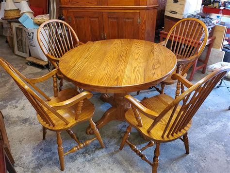 OAK Dining Set – Round Table Claw Foot 4 Oak Windsor Chairs – Long ...