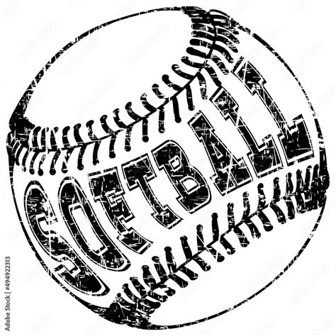 Abstract vector illustration black and white baseball ball. Inscription softball. Design for ...