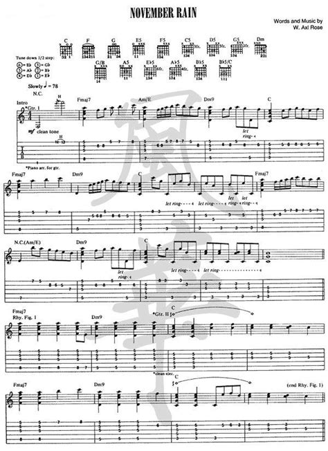 November Rain by Guns N Roses GnR Guitar Tabs Chords Sheet Music Free ...