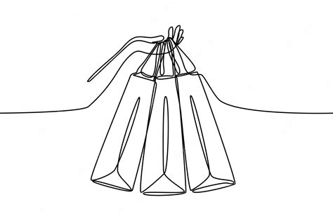 Premium Vector | Hand holding paper shopping bags continuous line drawing