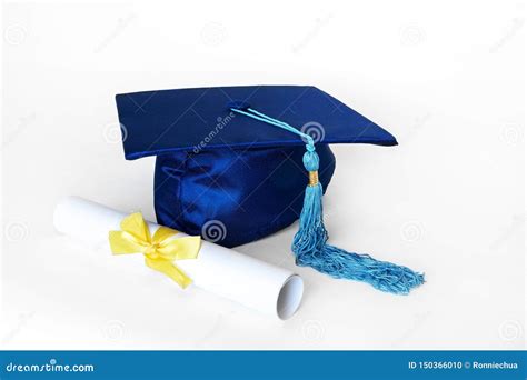 Blue Graduation Cap with Diploma Isolated on White Background Stock ...