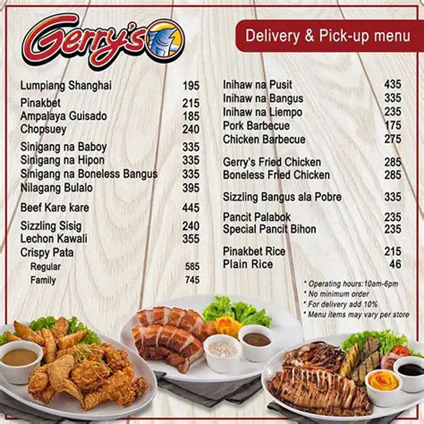 Carta del restaurante Gerry's Grill - Manila Ocean Park, Manila