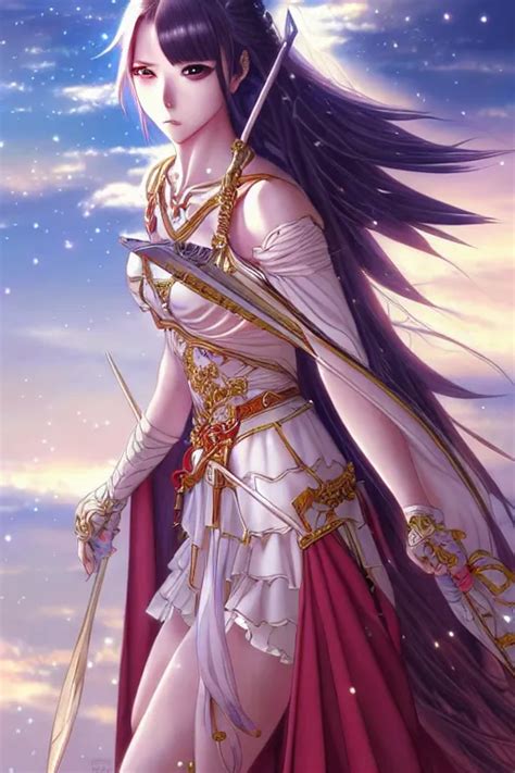 beautiful anime princess warrior scenery wallpaper | Stable Diffusion