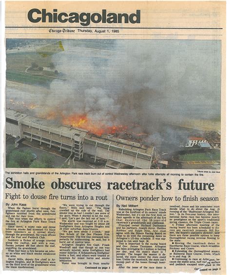 Massive fire destroys Arlington Park Racetrack grandstand in 1985 ...