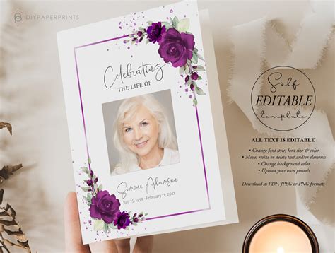 Funeral Program Template Purple Flowers Funeral Printable - Etsy