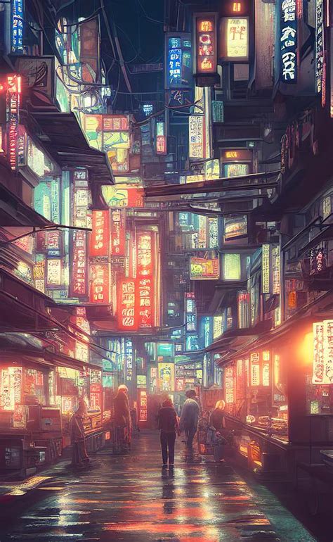 Tokyo - Night Market at Night Digital Art by Leonardo Ravinci - Fine ...