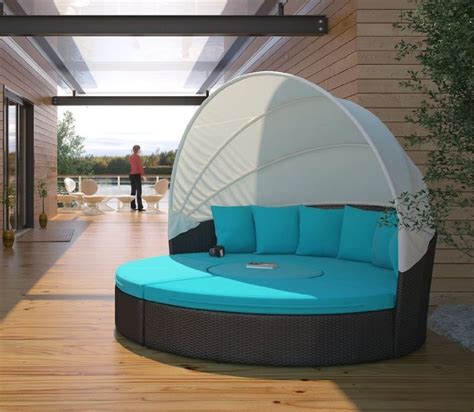 Circular Outdoor Wicker Rattan Patio Daybed with Canopy | Fresh Garden ...