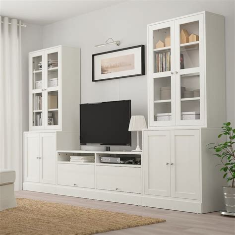 IKEA HAVSTA White TV storage combination/glass doors | Glass cabinet doors, Living room built ...