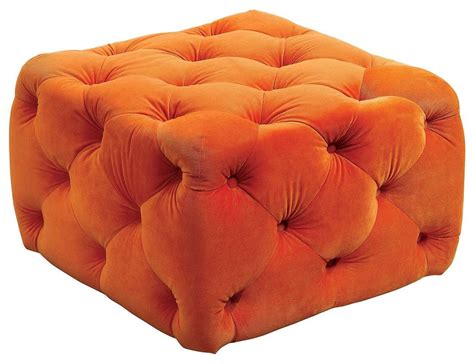 Sonja Orange Ottoman | Tufted ottoman, Ottoman, Upholstery