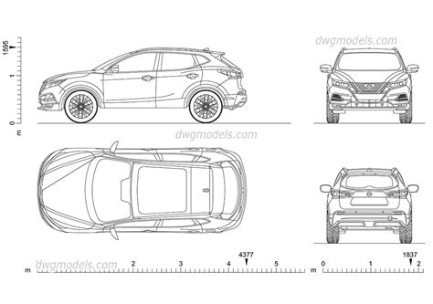 Nissan Qashqai (2018) 2D CAD model, AutoCAD blocks, dimensions