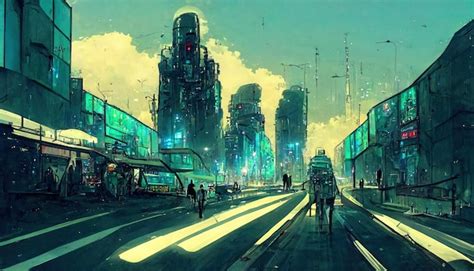 Premium AI Image | Futuristic cyberpunk landscape in comic manga style linart art