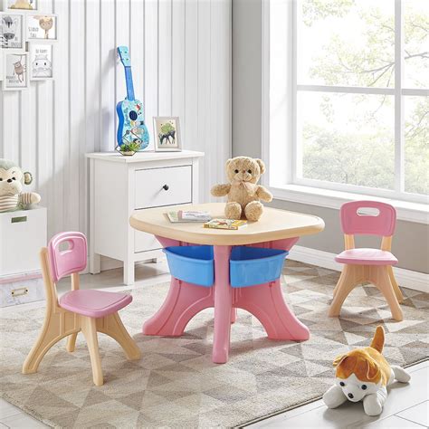 Kidzilla Activity Kids Table and 2PCS Chairs Set with Center Storage Bin for Boy Girl, Pink ...