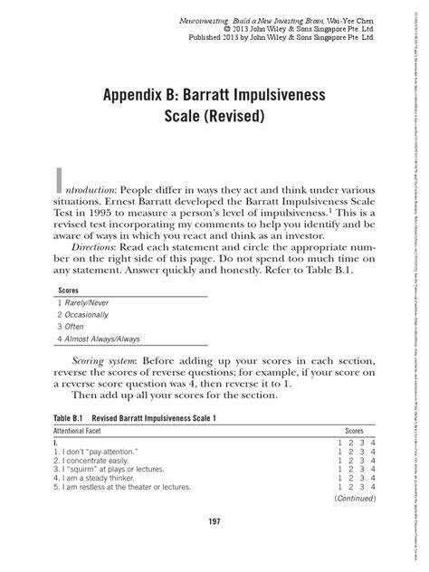 Barratt Impulsiveness Scale Revised | PDF