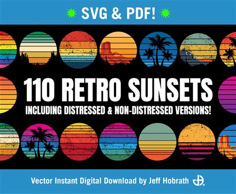 110 Retro Sunsets Beautiful Vector Retro Sunset Art Bundle - Etsy