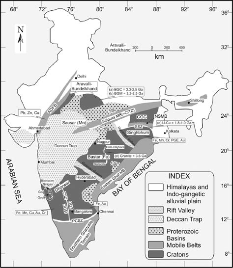 1. Simplified geological map of India showing the Archaean cratons ...