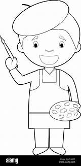 Easy coloring cartoon vector Illustration Of An Artist Stock Vector  sketch template