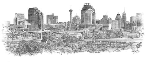 San Antonio Skyline Drawing by Andrew Aagard