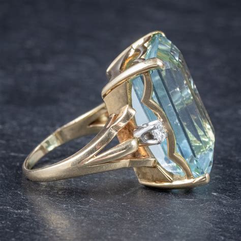 Vintage 26ct Aquamarine Ring 14ct Yellow Gold – Antique Jewellery Online