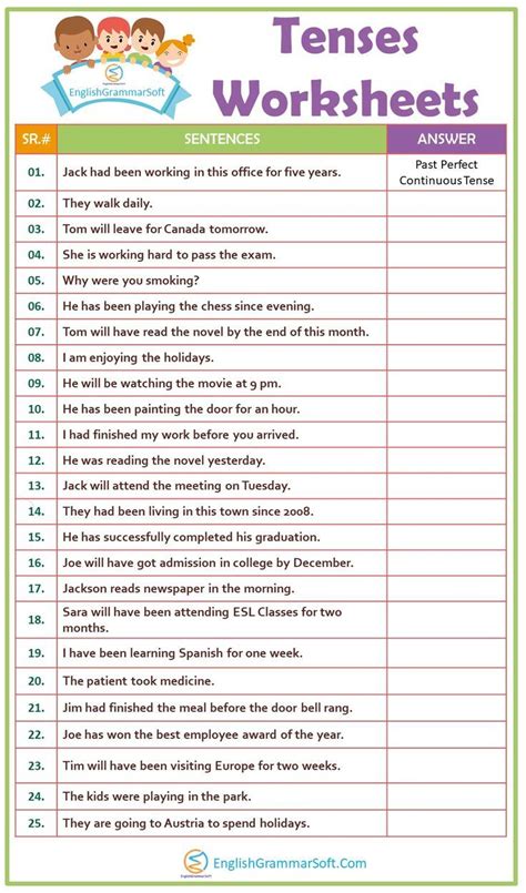 Tenses Worksheet (Mixed Tenses Exercise) | English grammar exercises, Grammar exercises, English ...