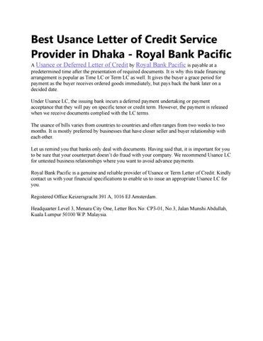 best usance letter of credit service provider in Dhaka - Royal Bank Pacific by royalbankpacific ...