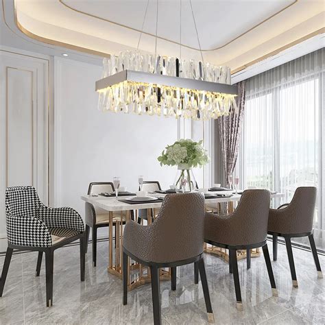 Luxury rectangle crystal chandelier for dining room kitchen island ...