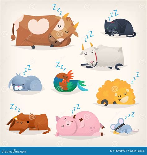 Sleeping cute animals stock vector. Illustration of domestic - 114798593