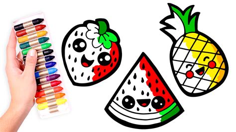 Asubio Kids - Dibuja y Colorea 3 FRUTAS KAWAII 🍓🍉🍍 Dibujos para niños