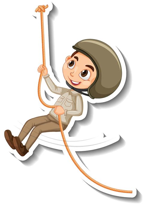 Safari boy hanging on rope cartoon character sticker 6412229 Vector Art at Vecteezy