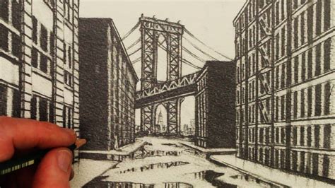 How to Draw 1-Point Perspective: A View of Manhattan Bridge - YouTube