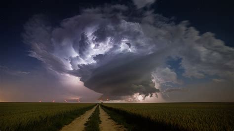 nature, Landscape, Clouds, Supercell (nature), Storm, Windmill, Lights, Dirt Road, Field ...