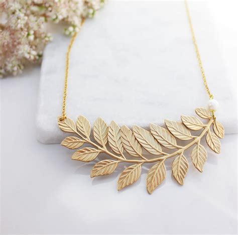 SALE Gold Branch Necklace Large Leaf Necklace Gold Leaf