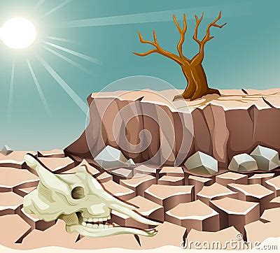 Dry Land With Animal Skull And Tree Royalty-Free Cartoon ...