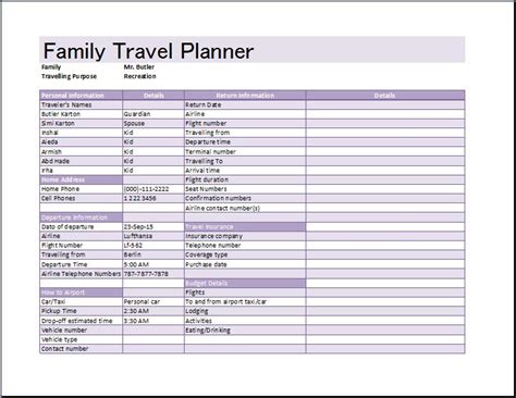 Travel Itinerary Excel Template