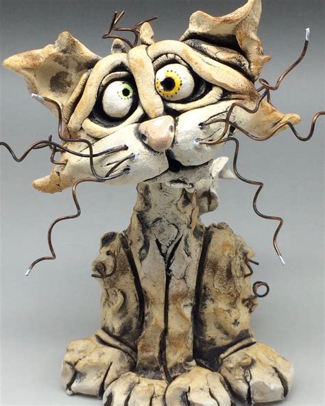 Whimsical Stray Cat Ceramic Sculpture by Lucy Kite